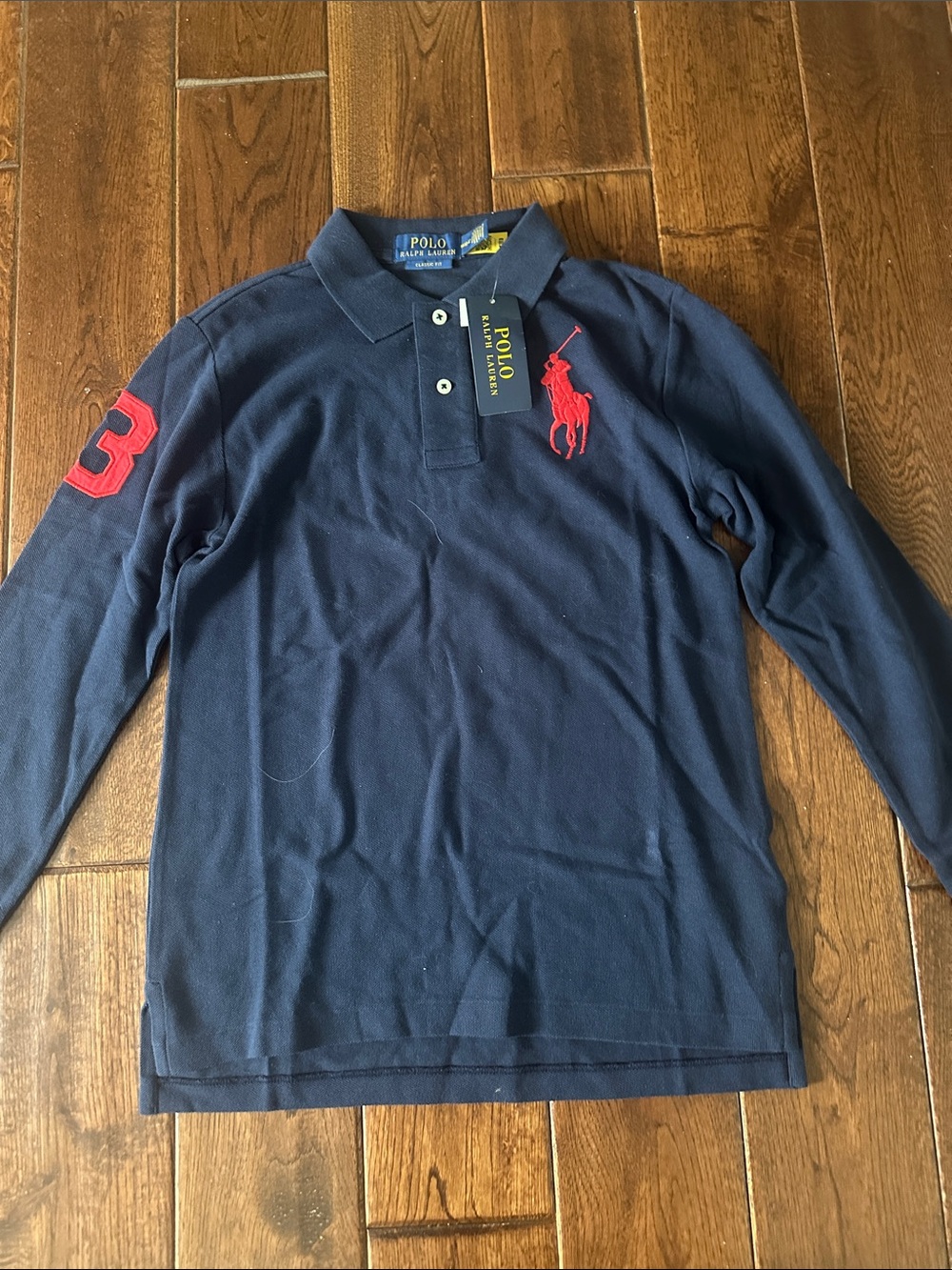 Polo by Ralph Lauren Boy’s Navy Long-Sleeve Polo Sweater with Red Logo